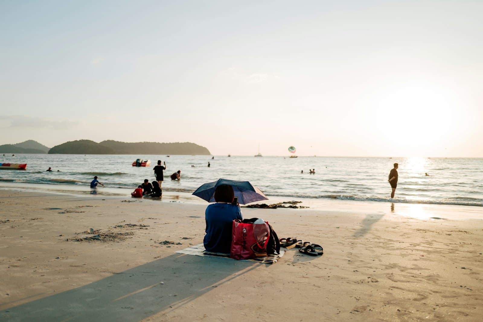 A quiet sandy beach at the water's edge in Langkawi
