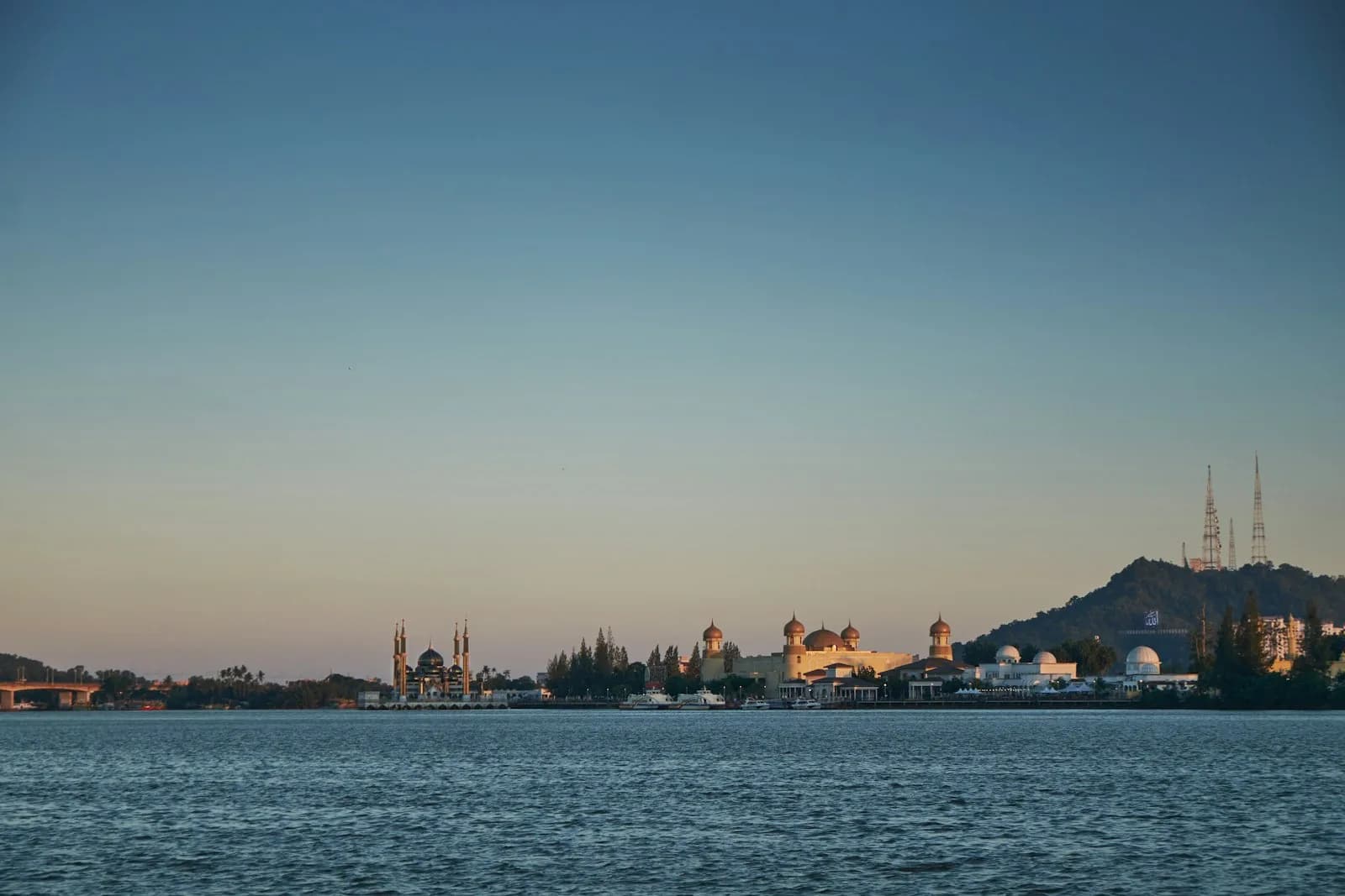 The Crystal Mosque and Islamic Heritage Park on the river at Kuala Terengganu
