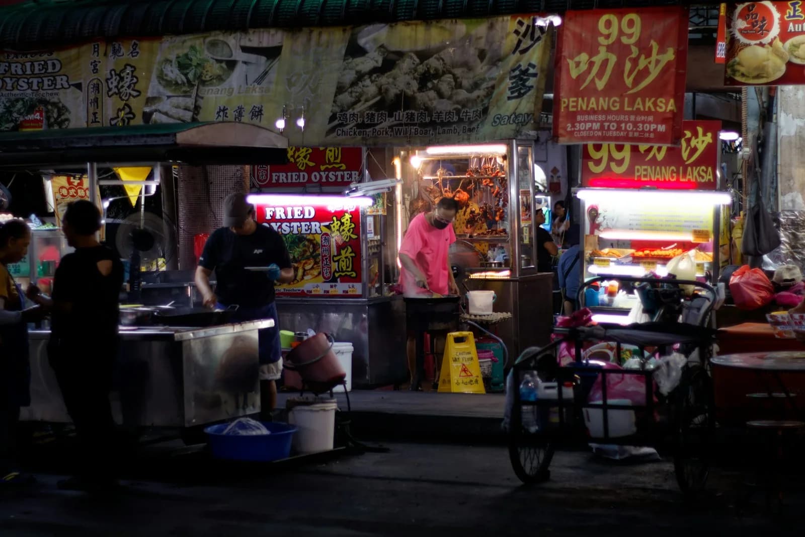 Penang street food stalls after dark